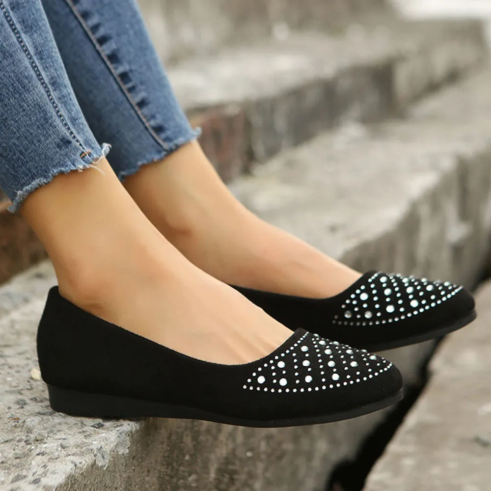 Betterthy Women's Rhinestone Flat Shoes