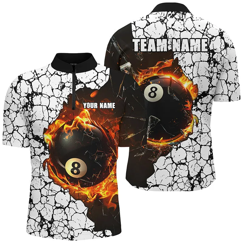 Billiard 8 Ball Pool Fire Customized Name, Team Name 3D Jersey Shirt For Men, Billiards Jersey