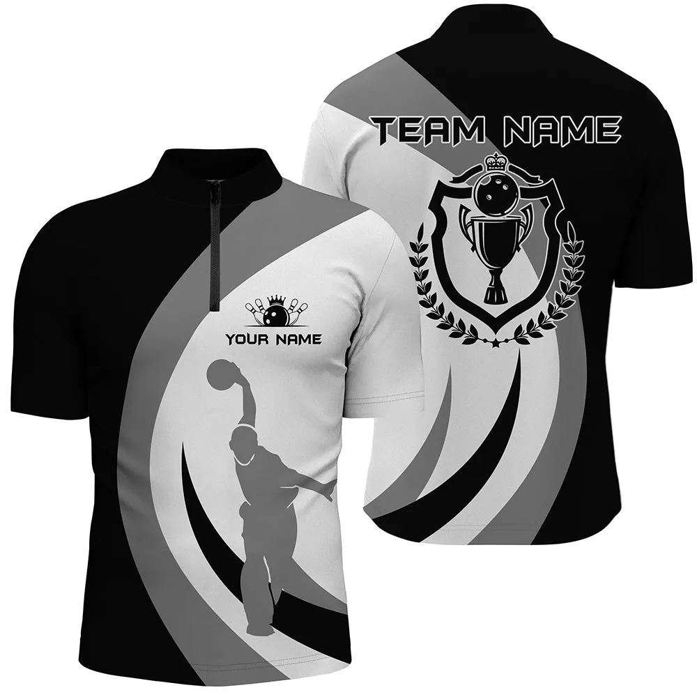 Black & White Bowling Shirt for Men Custom Bowling Team Jersey Bowling Quarter-zip Shirt