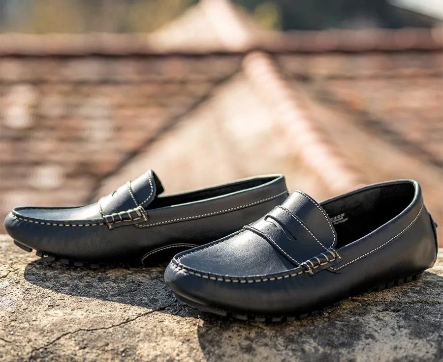 Black Leather Men&#039;s Driving Moccasins - FERGUSON