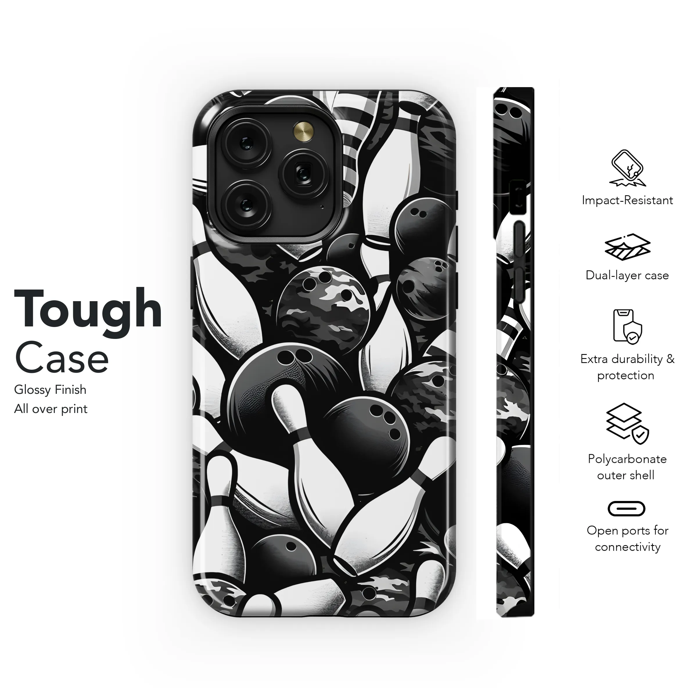 Bowling Balls and Pins Camouflage Phone Case iPhone Samsung Cover Pixel 3434