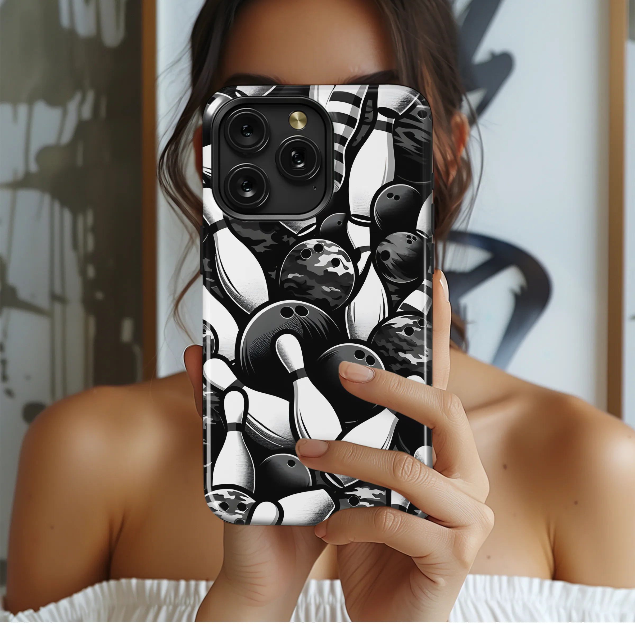 Bowling Balls and Pins Camouflage Phone Case iPhone Samsung Cover Pixel 3434