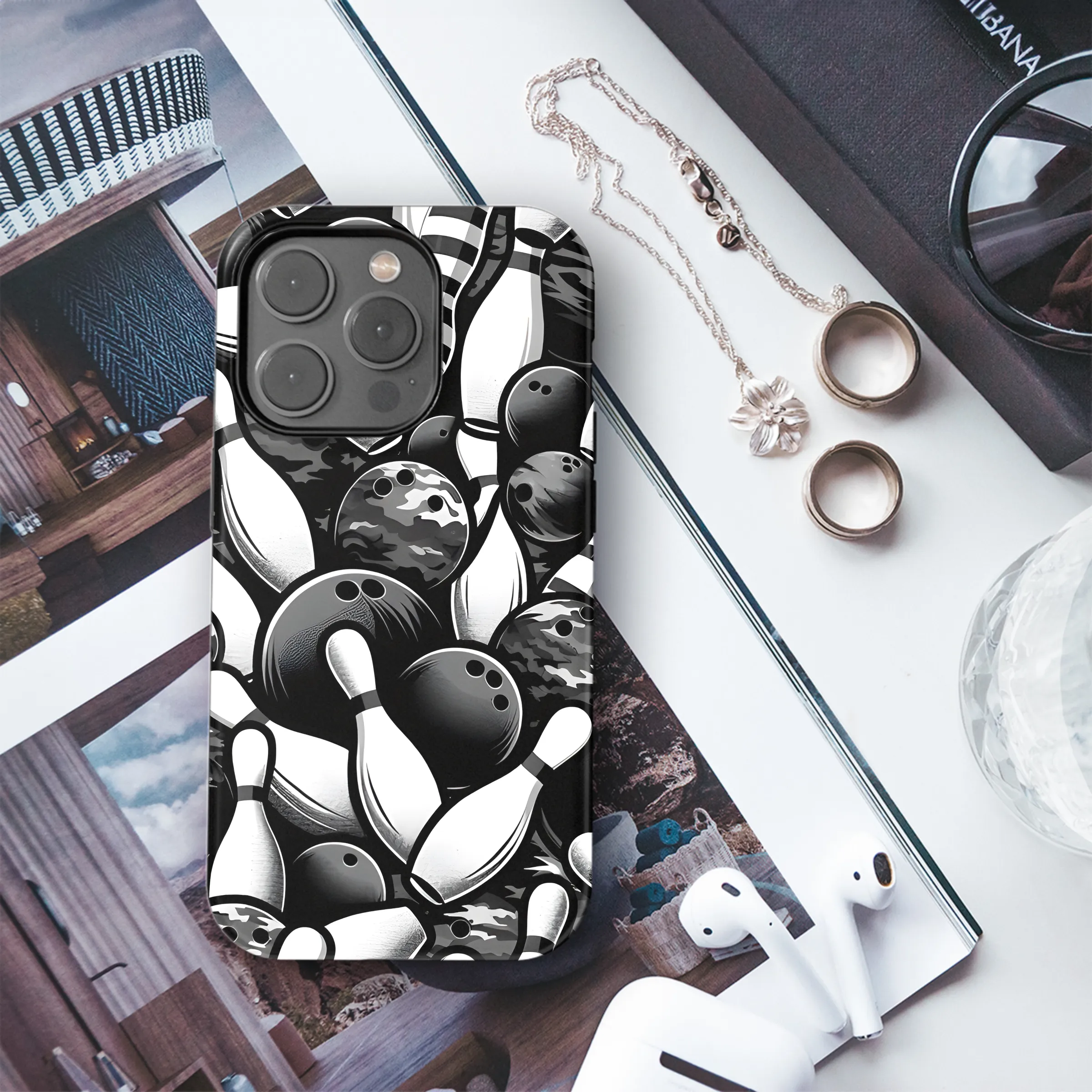 Bowling Balls and Pins Camouflage Phone Case iPhone Samsung Cover Pixel 3434