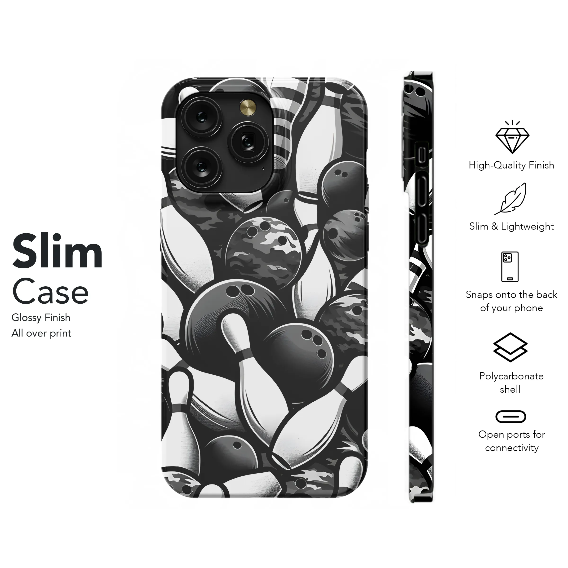 Bowling Balls and Pins Camouflage Phone Case iPhone Samsung Cover Pixel 3434