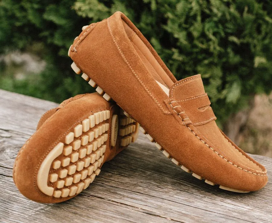 Caramel Suede Men&#039;s Driving Moccasins - FERGUSON