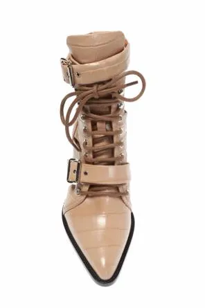 CHLOÉ  RYLEE CROC EMBOSSED ANKLE BOOTS