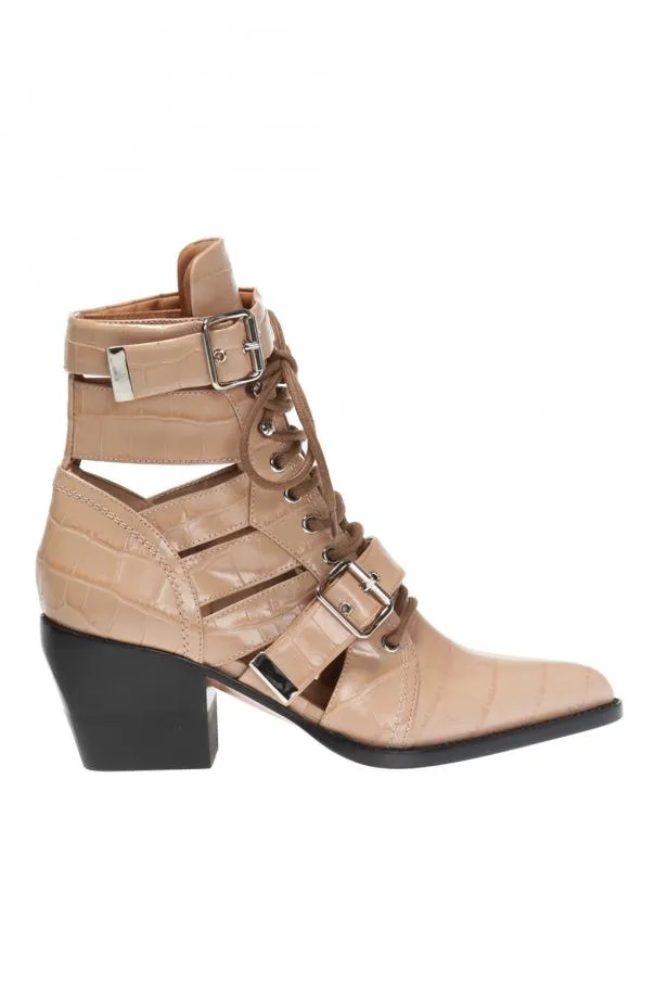 CHLOÉ  RYLEE CROC EMBOSSED ANKLE BOOTS