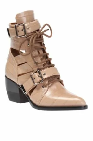 CHLOÉ  RYLEE CROC EMBOSSED ANKLE BOOTS