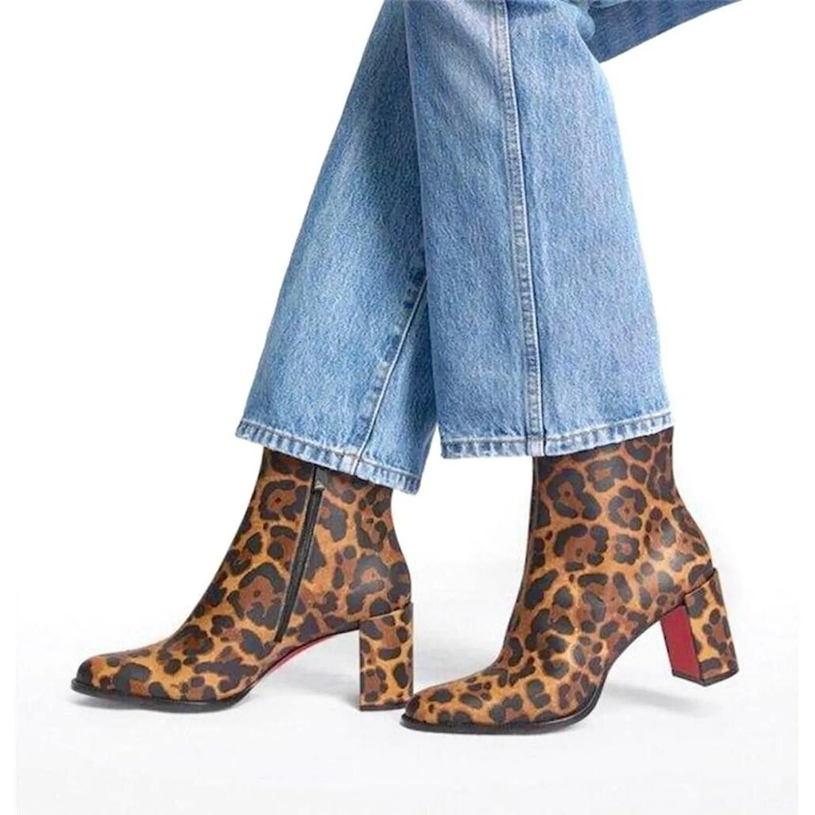 Christian Louboutin Adoxa Leopard Ankle Boots Booties Brown