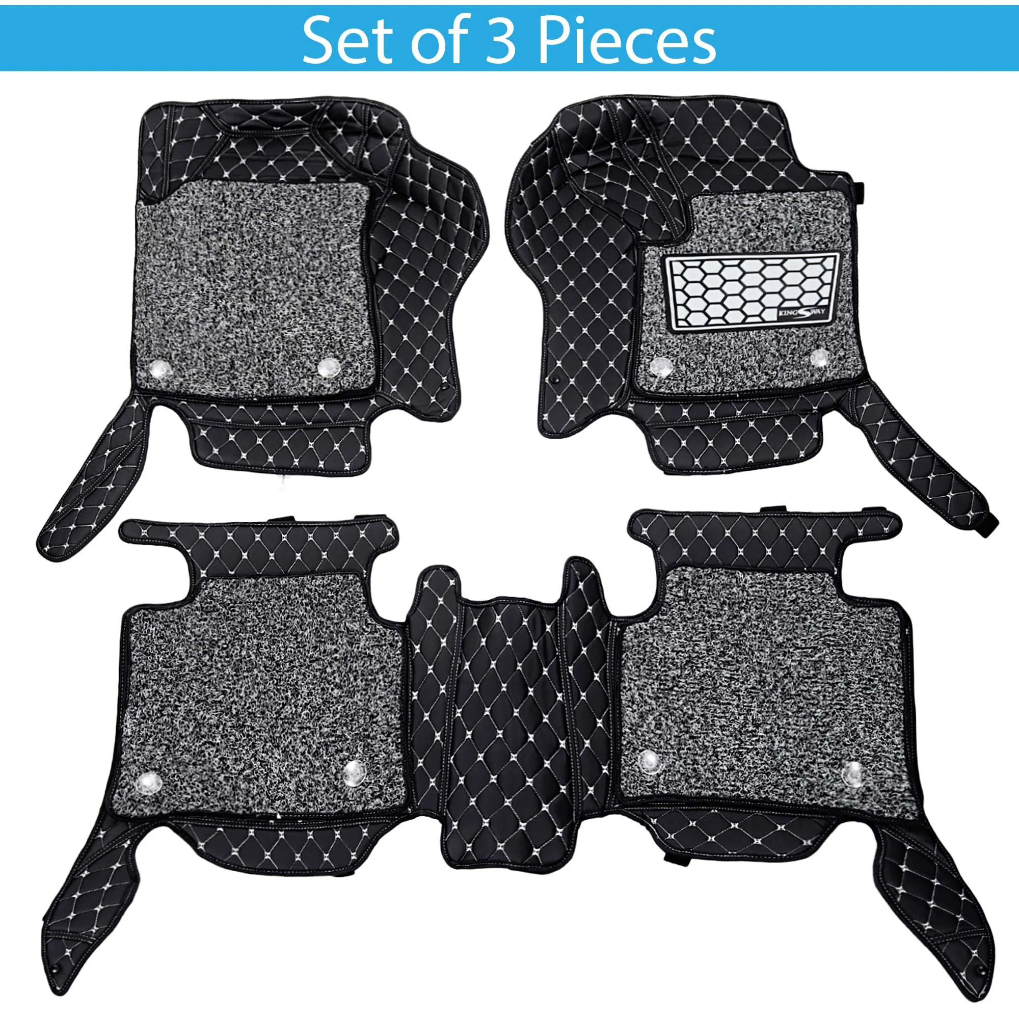 KINGSWAY® E6 7D Car Mat for (Year 2021 Onwards), Compatible with BYD E6 Car Floor Mats, Complete Set of 3 Pieces, Top-Notch PU Leatherette 7D Foot Mats, Washable, Black