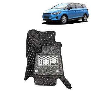 KINGSWAY® E6 7D Car Mat for (Year 2021 Onwards), Compatible with BYD E6 Car Floor Mats, Complete Set of 3 Pieces, Top-Notch PU Leatherette 7D Foot Mats, Washable, Black
