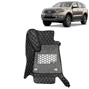 KINGSWAY® Endeavour 7D Car Mat for (Year 2019 to 2021), Compatible with Ford Endeavour Car Floor Mats, Complete Set of 4 Pieces, Top-Notch PU Leatherette 7D Foot Mats, Washable, Black