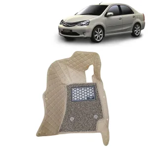 KINGSWAY® Etios 7D Car Mat for (Year 2010 to 2020), Compatible with Toyota Etios Car Floor Mats, Complete Set of 3 Pieces, Top-Notch PU Leatherette 7D Foot Mats, Washable, Beige