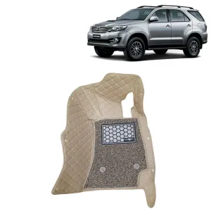 KINGSWAY® Fortuner 7D Car Mat for (Year 2008 to 2017), Compatible with Toyota Fortuner Car Floor Mats, Complete Set of 4 Pieces, Top-Notch PU Leatherette 7D Foot Mats, Washable, Beige