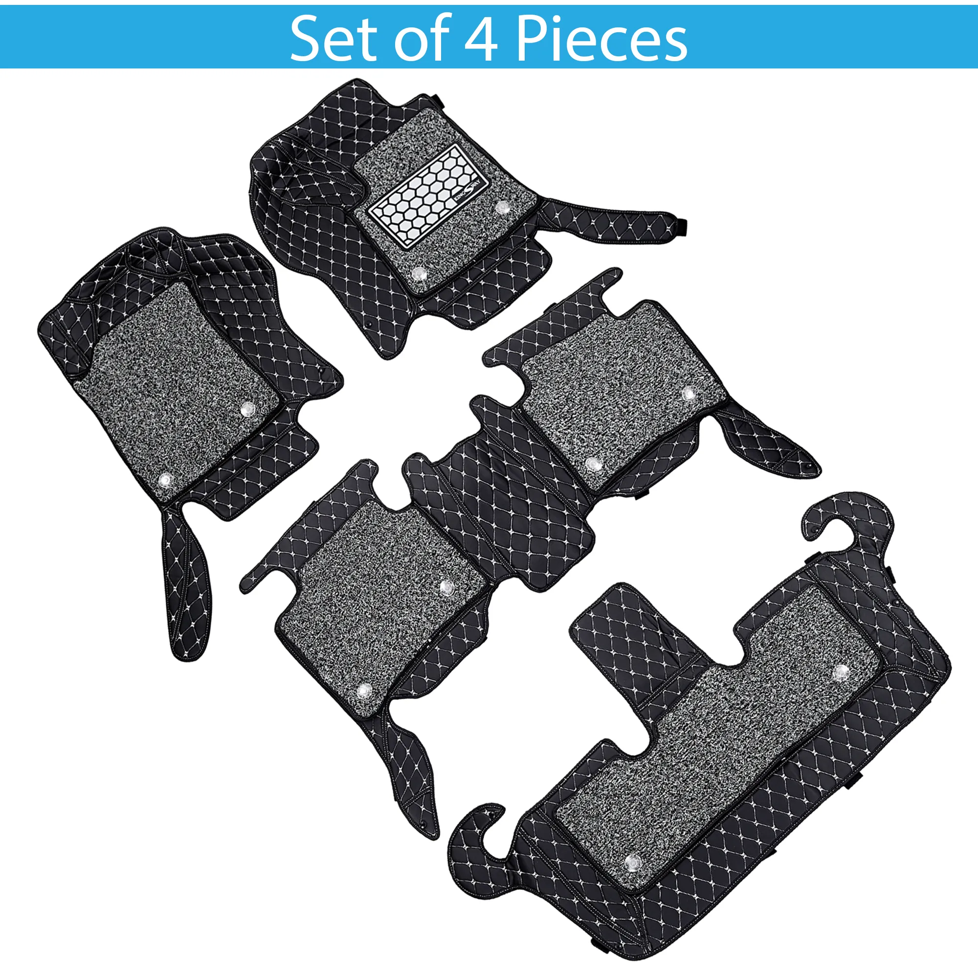 KINGSWAY® Fortuner 7D Car Mat for (Year 2008 to 2017), Compatible with Toyota Fortuner Car Floor Mats, Complete Set of 4 Pieces, Top-Notch PU Leatherette 7D Foot Mats, Washable, Black