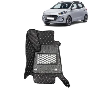KINGSWAY® Grand I10 Nios 7D Car Mat for (Year 2019 to 2022), Compatible with Hyundai Grand I10 Nios Car Floor Mats, Complete Set of 3 Pieces, Top-Notch PU Leatherette 7D Foot Mats, Washable, Black