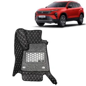 KINGSWAY® Harrier 7D Car Mat for (Year 2023 Onwards), Compatible with Tata Harrier Car Floor Mats, Complete Set of 3 Pieces, Top-Notch PU Leatherette 7D Foot Mats, Washable, Black