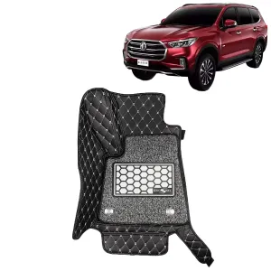 KINGSWAY® Hector 7D Car Mat for (Year 2023 Onwards), Compatible with Morris Garages (MG) Hector Car Floor Mats, Complete Set of 3 Pieces, Top-Notch PU Leatherette 7D Foot Mats, Washable, Black