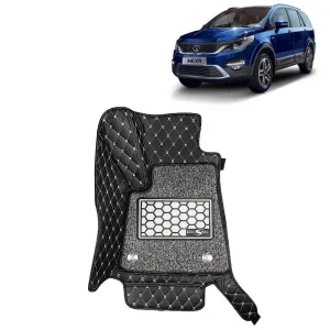 KINGSWAY® Hexa 7D Car Mat for (Year 2016 to 2020), Compatible with Tata Hexa Car Floor Mats, Complete Set of 4 Pieces, Top-Notch PU Leatherette 7D Foot Mats, Washable, Black