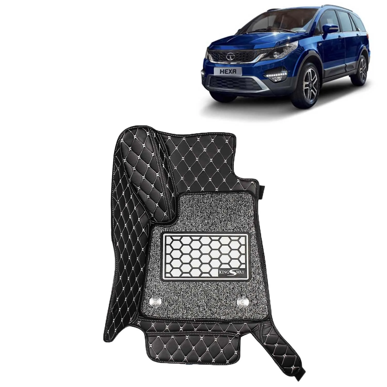KINGSWAY® Hexa 7D Car Mat for (Year 2016 to 2020), Compatible with Tata Hexa Car Floor Mats, Complete Set of 4 Pieces, Top-Notch PU Leatherette 7D Foot Mats, Washable, Black