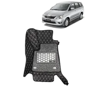 KINGSWAY® Innova 7D Car Mat for (Year 2012 to 2015), Compatible with Toyota Innova 7 Seater Car Floor Mats, Complete Set of 4 Pieces, Top-Notch PU Leatherette 7D Foot Mats, Washable, Black