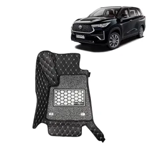KINGSWAY® Innova Hycross 7D Car Mat for (Year 2023 Onwards), Compatible with Toyota Innova Hycross 8 Seater Car Floor Mats, Complete Set of 4 Pcs, Top-Notch PU Leatherette 7D Foot Mats Washable, Black