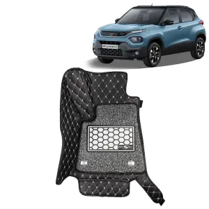 KINGSWAY® Punch 7D Car Mat for (Year 2021 Onwards), Compatible with Tata Punch Car Floor Mats, Complete Set of 3 Pieces, Top-Notch PU Leatherette 7D Foot Mats, Washable, Black
