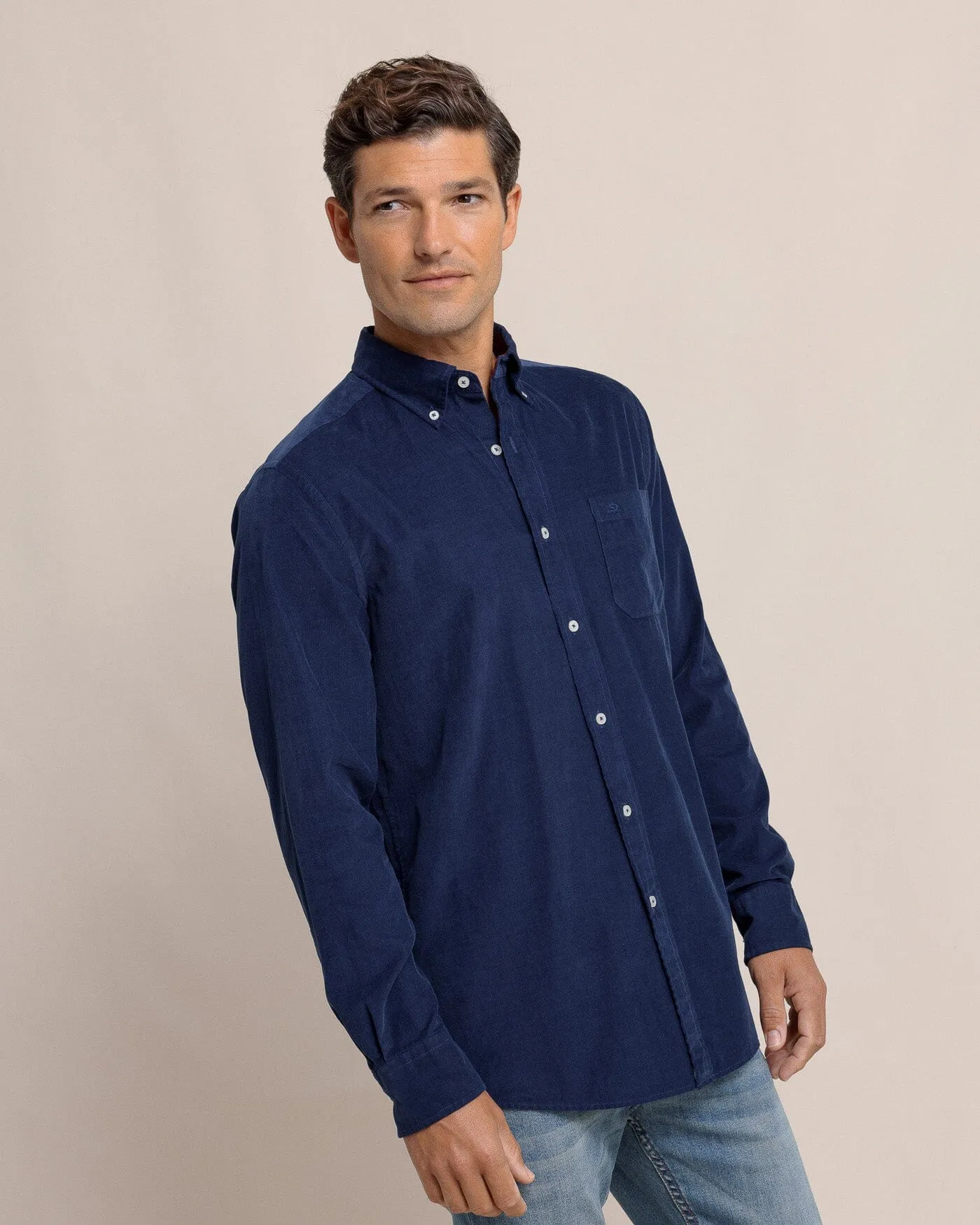 Lightweight Bedford Cord Long Sleeve Sport Shirt