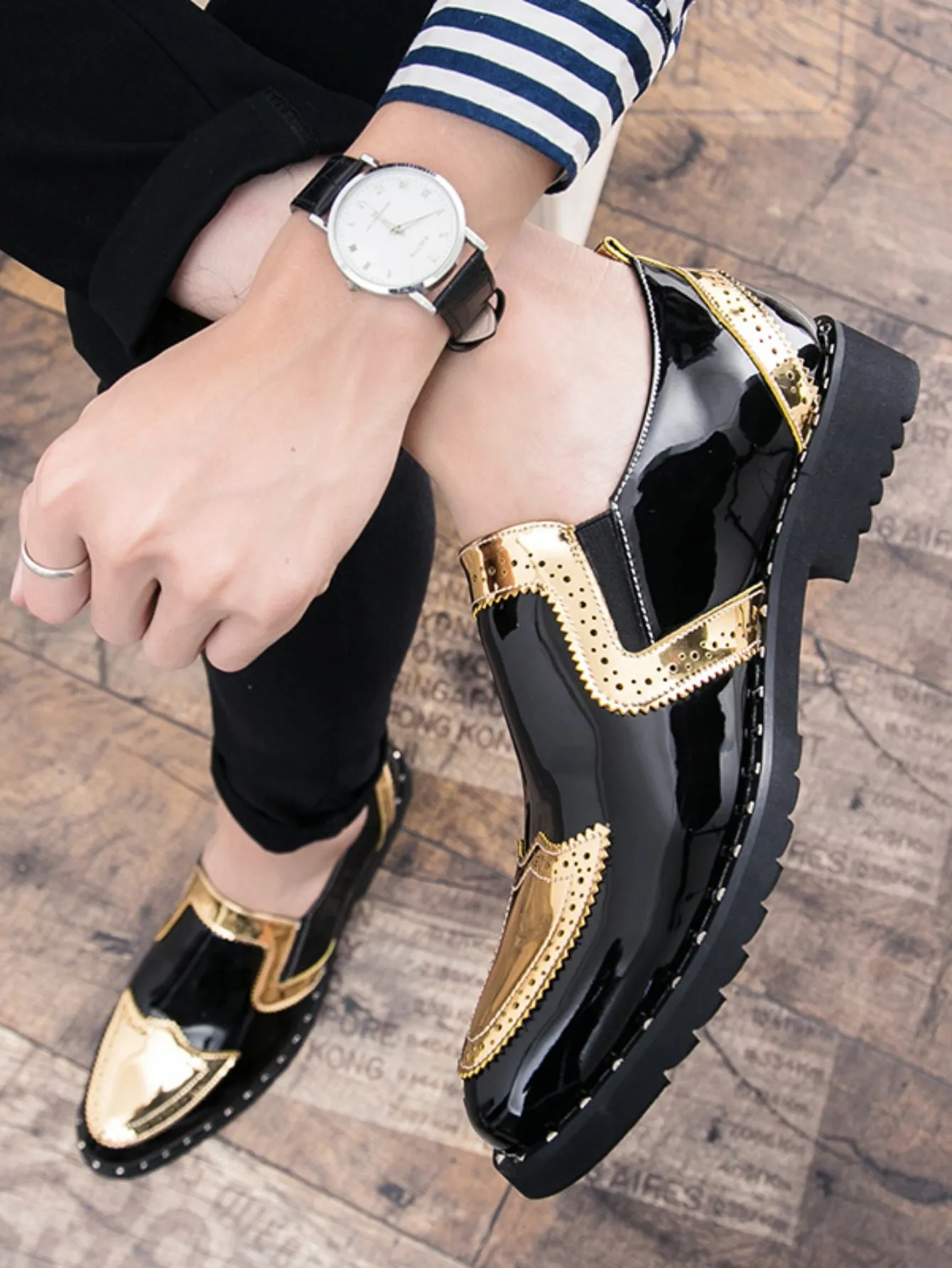 Men's Formal/casual Shoes Golden Leather, Lace-up Closure
