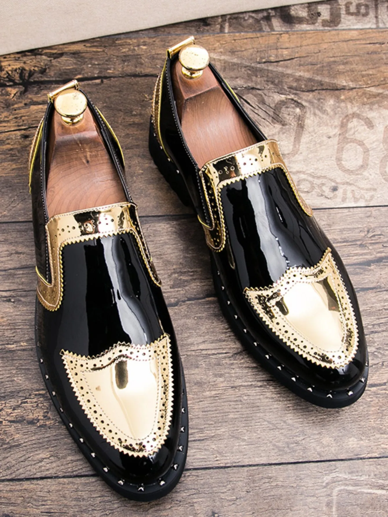 Men's Formal/casual Shoes Golden Leather, Lace-up Closure
