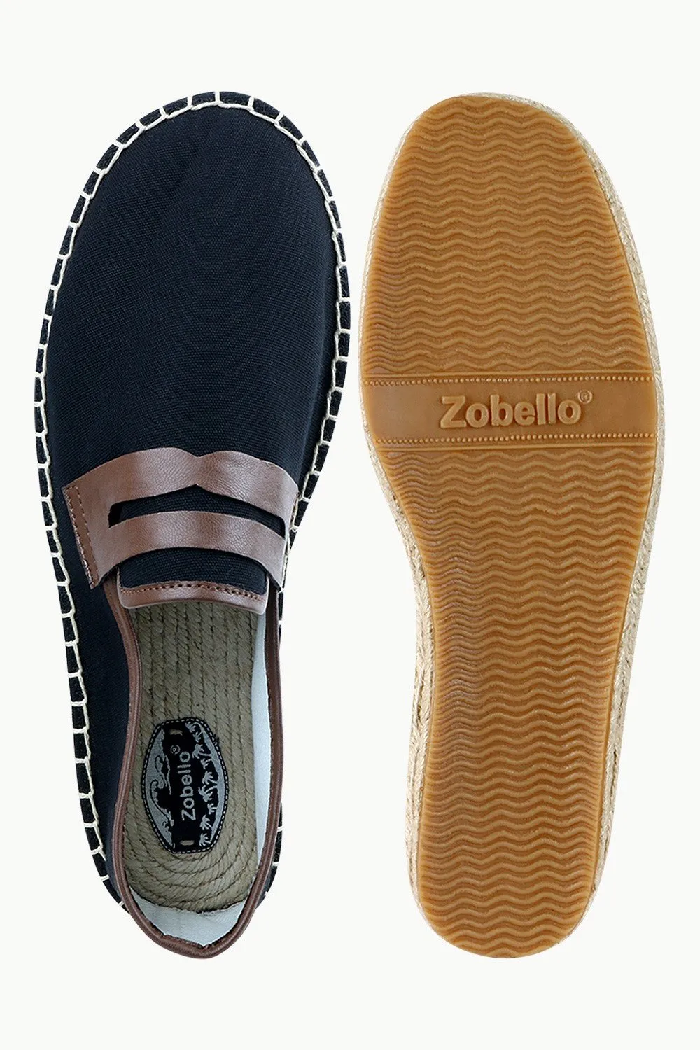 Men's Leather Patch Black Canvas Espadrilles