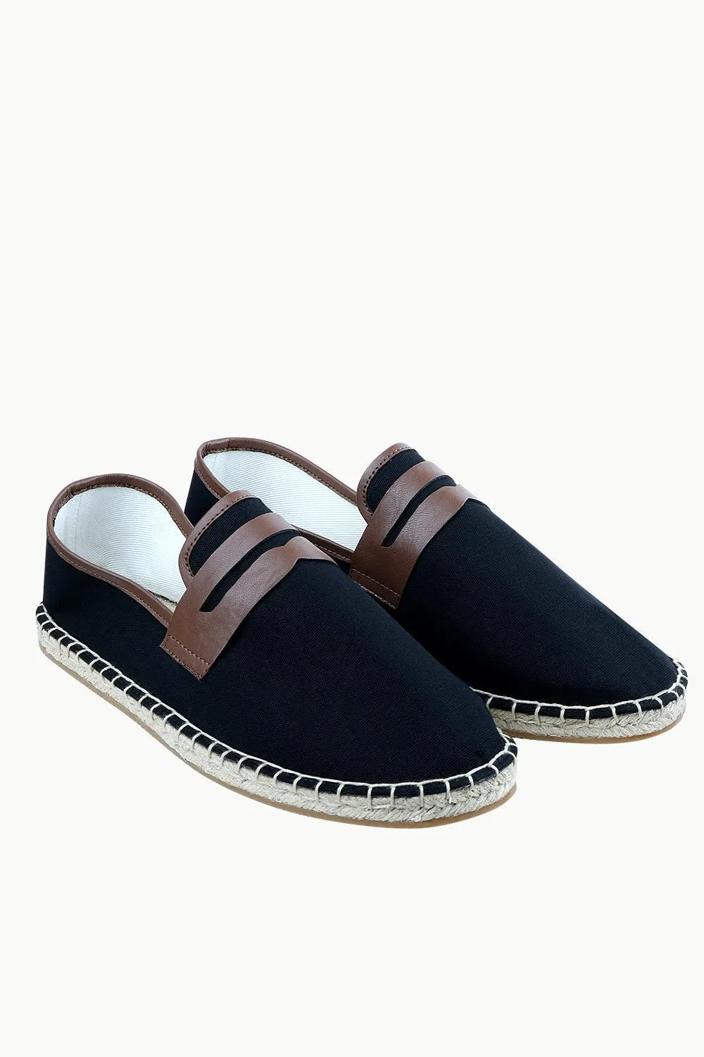 Men's Leather Patch Black Canvas Espadrilles