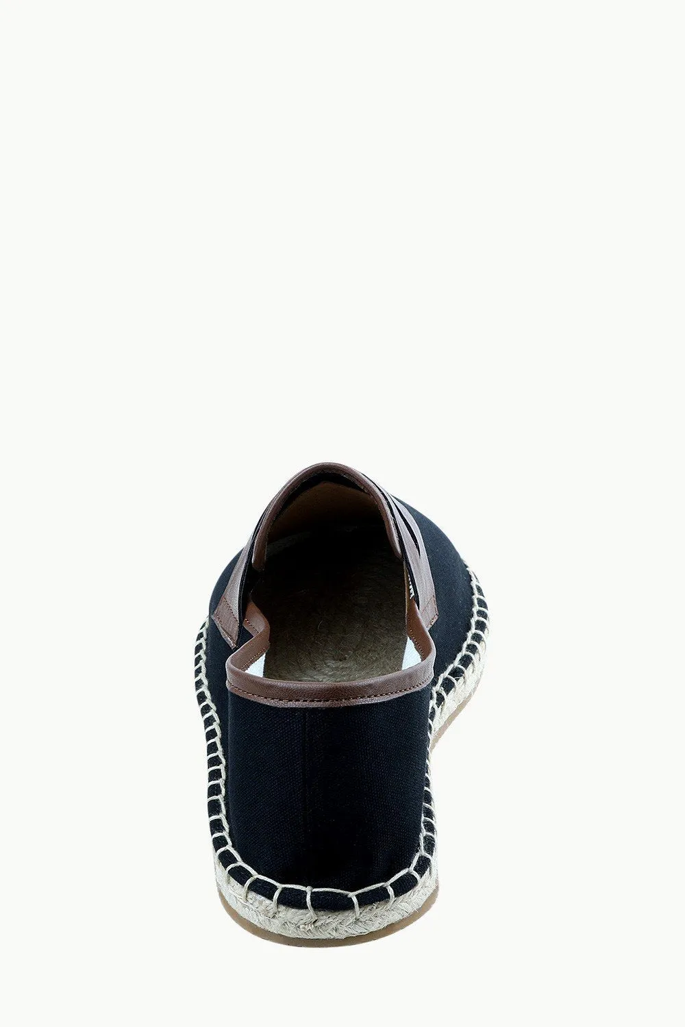 Men's Leather Patch Black Canvas Espadrilles