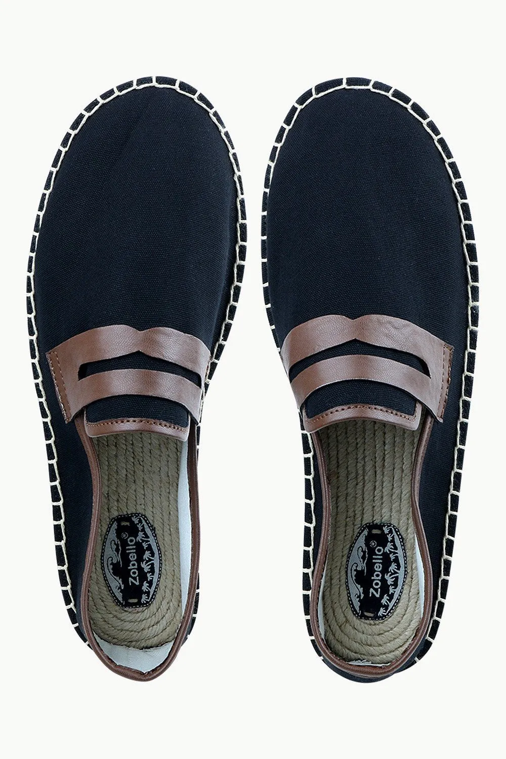 Men's Leather Patch Black Canvas Espadrilles