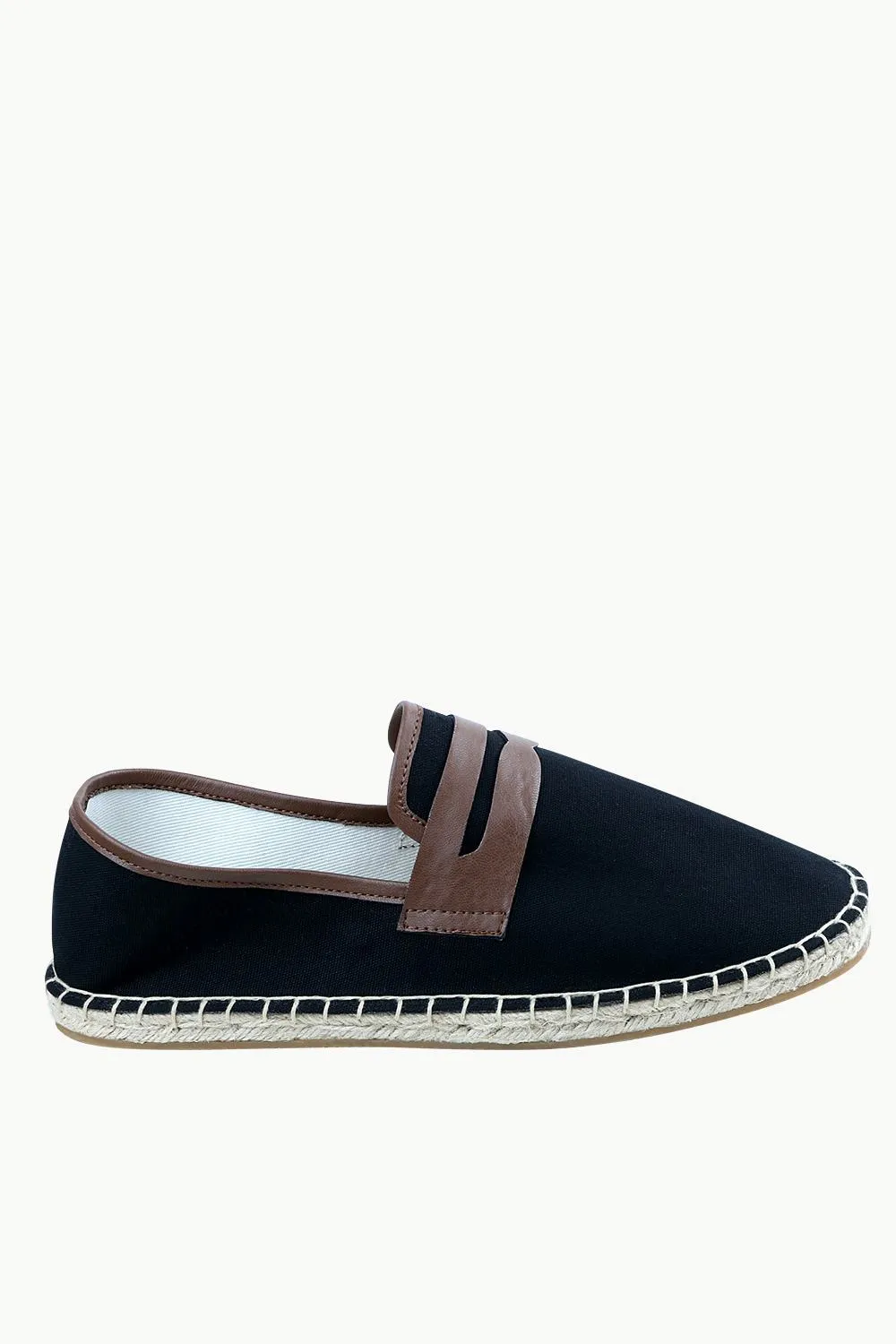 Men's Leather Patch Black Canvas Espadrilles