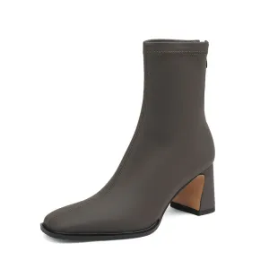 Milan Block Heel Square Toe Ankle Boots