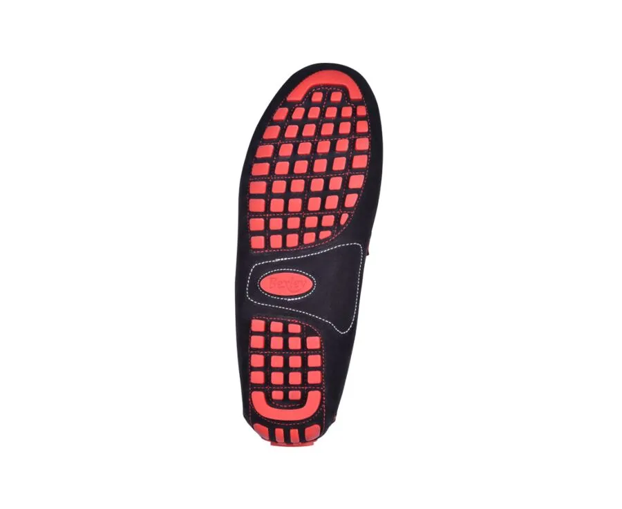 Navy Suede and Red leather Men&#039;s Driving Moccasins - FERGUSON