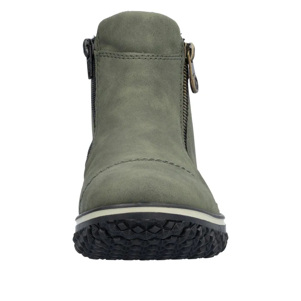Rieker Z4265-54 Green Womens Water Resistant Dual Zips Ankle Boots