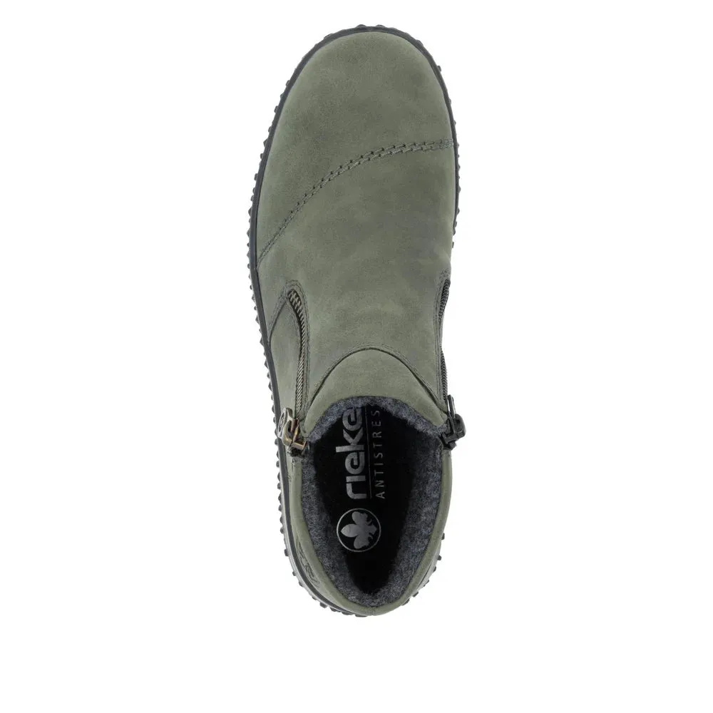 Rieker Z4265-54 Green Womens Water Resistant Dual Zips Ankle Boots