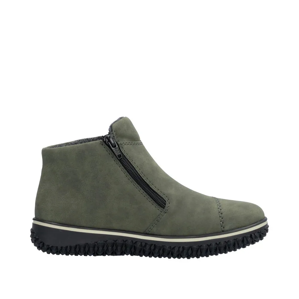 Rieker Z4265-54 Green Womens Water Resistant Dual Zips Ankle Boots