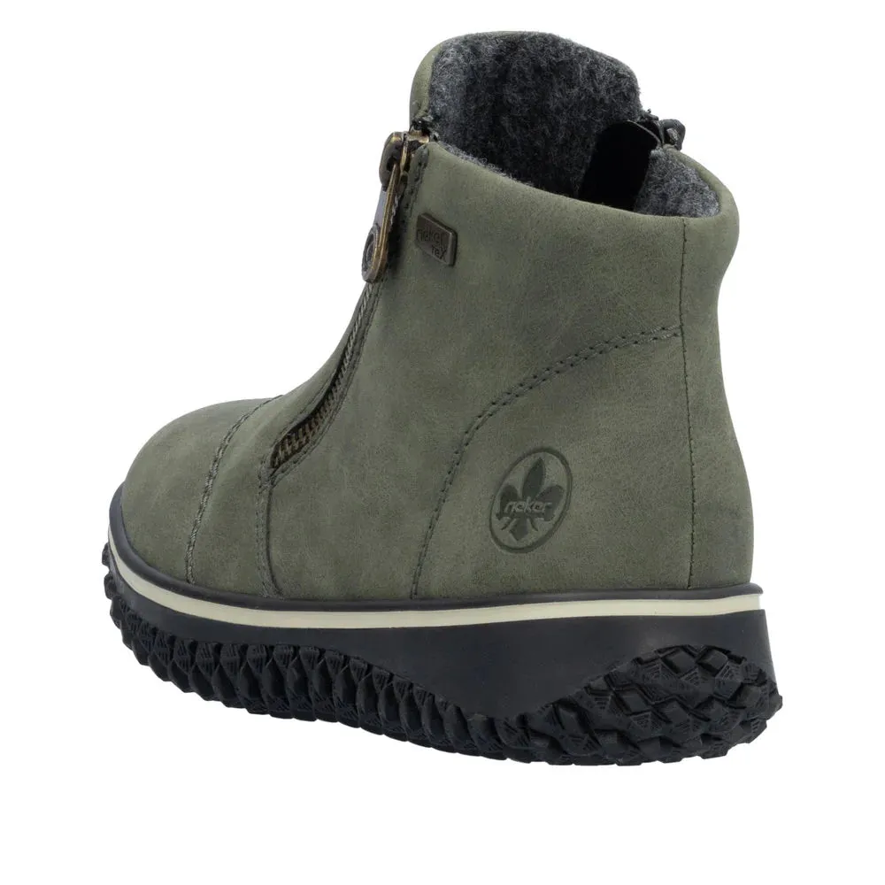 Rieker Z4265-54 Green Womens Water Resistant Dual Zips Ankle Boots