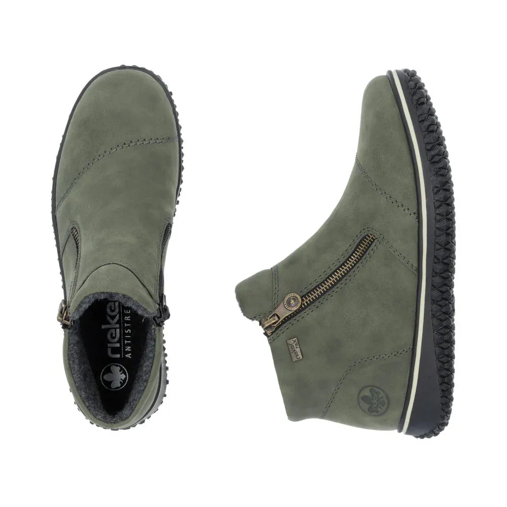 Rieker Z4265-54 Green Womens Water Resistant Dual Zips Ankle Boots