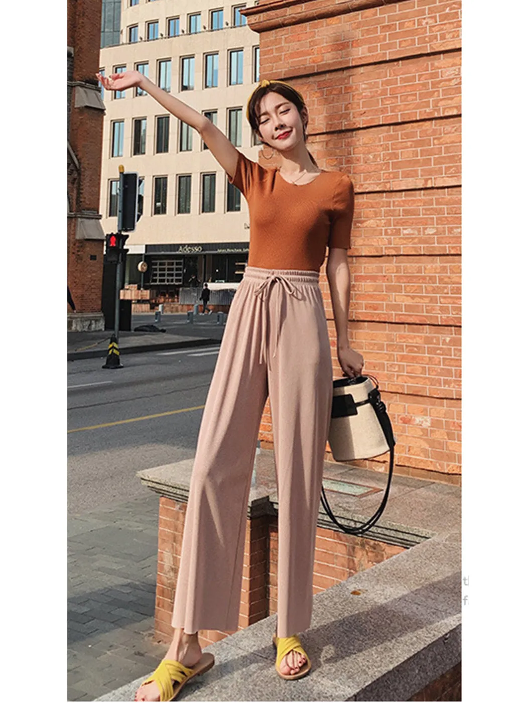 Stretch Waist Wide Leg Knit Trousers