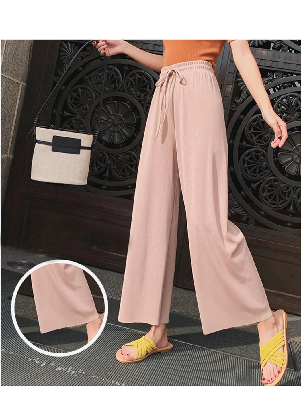 Stretch Waist Wide Leg Knit Trousers