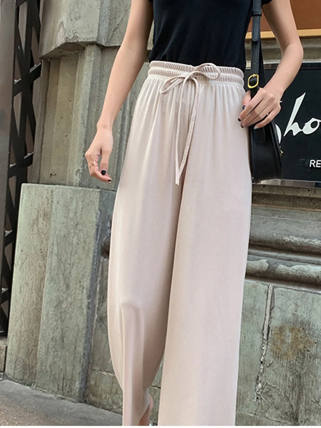 Stretch Waist Wide Leg Knit Trousers