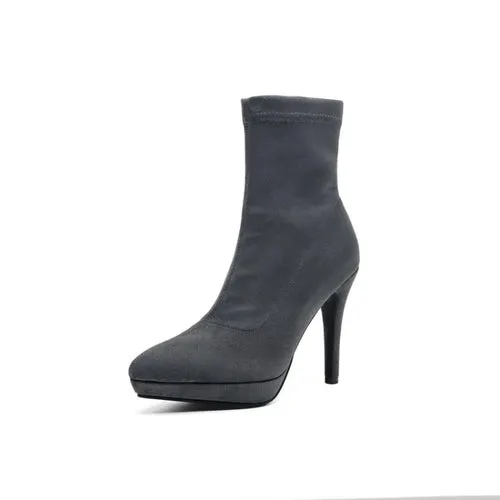 Thin High Heel Slip On Suede Leather Ankle Boots