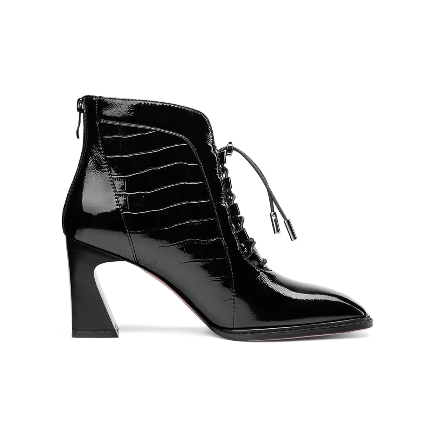 TinaCus Women's Handmade Patent Leather Classic Square Toe High Spool Heel Back Zip Up Short Dressing Boots with Band