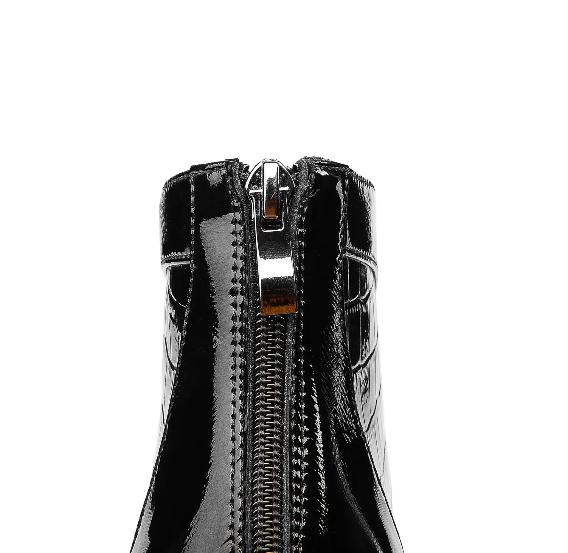 TinaCus Women's Handmade Patent Leather Classic Square Toe High Spool Heel Back Zip Up Short Dressing Boots with Band
