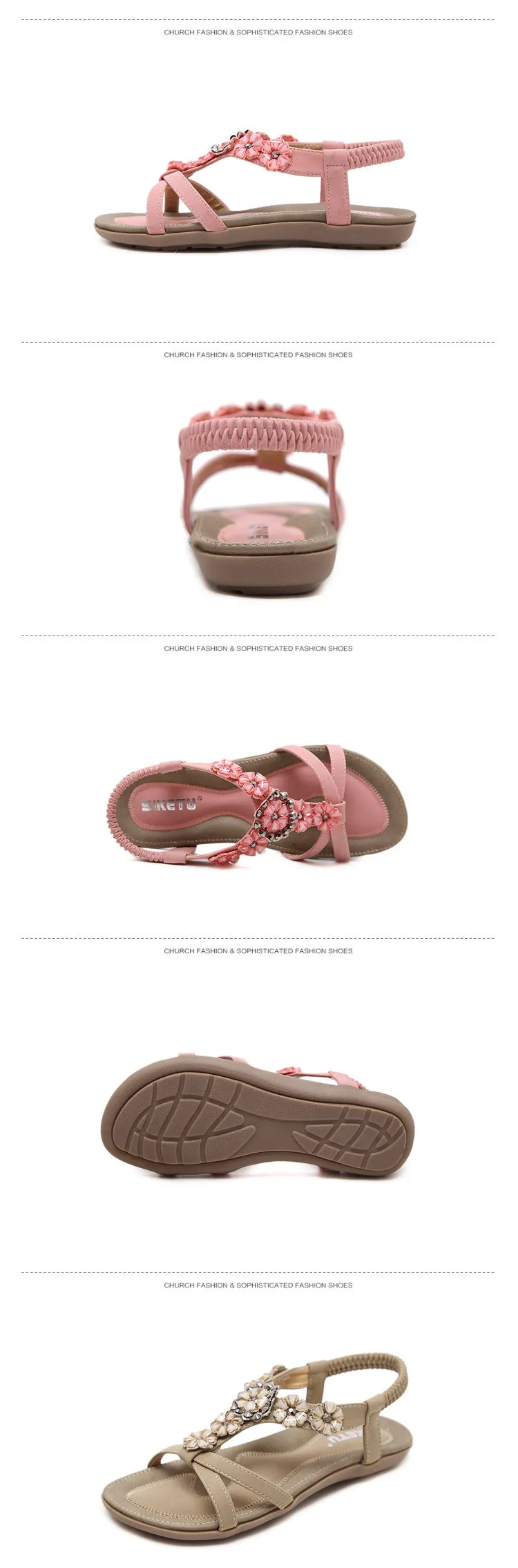 Women's Boho Casual Flat Ankle Elastic Flip Flop Sandals