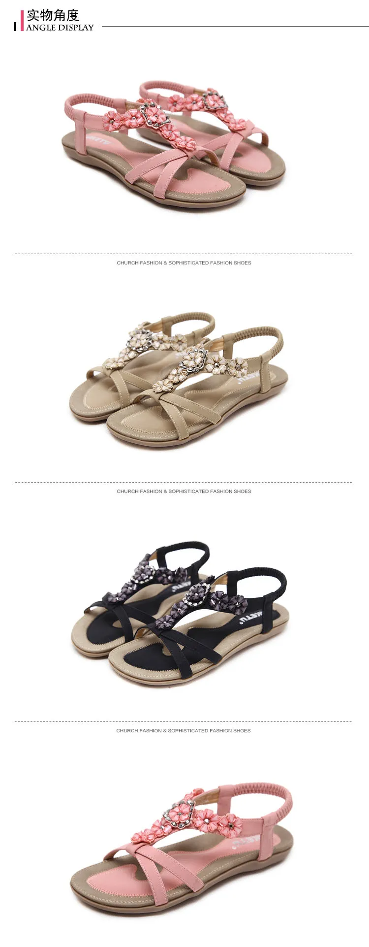 Women's Boho Casual Flat Ankle Elastic Flip Flop Sandals